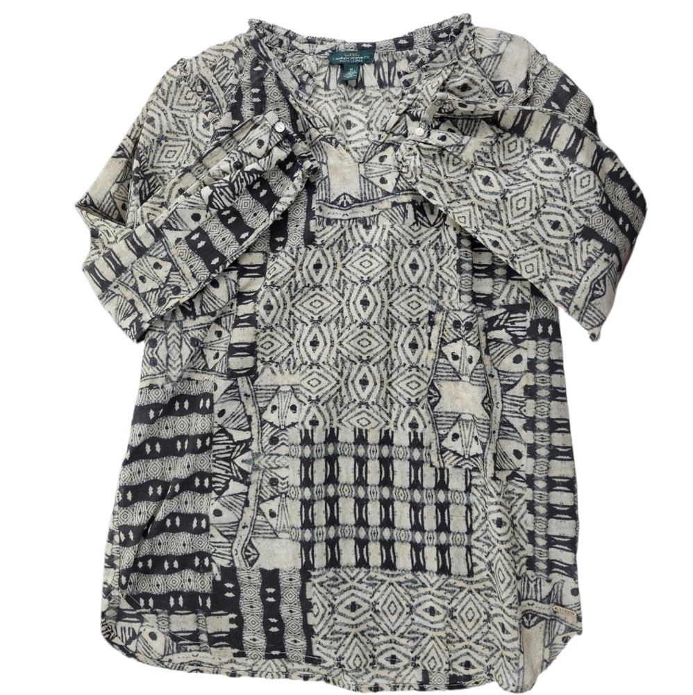 Ralph Lauren LRL Jeans Co Black & Gray‎ Boho Print Tunic